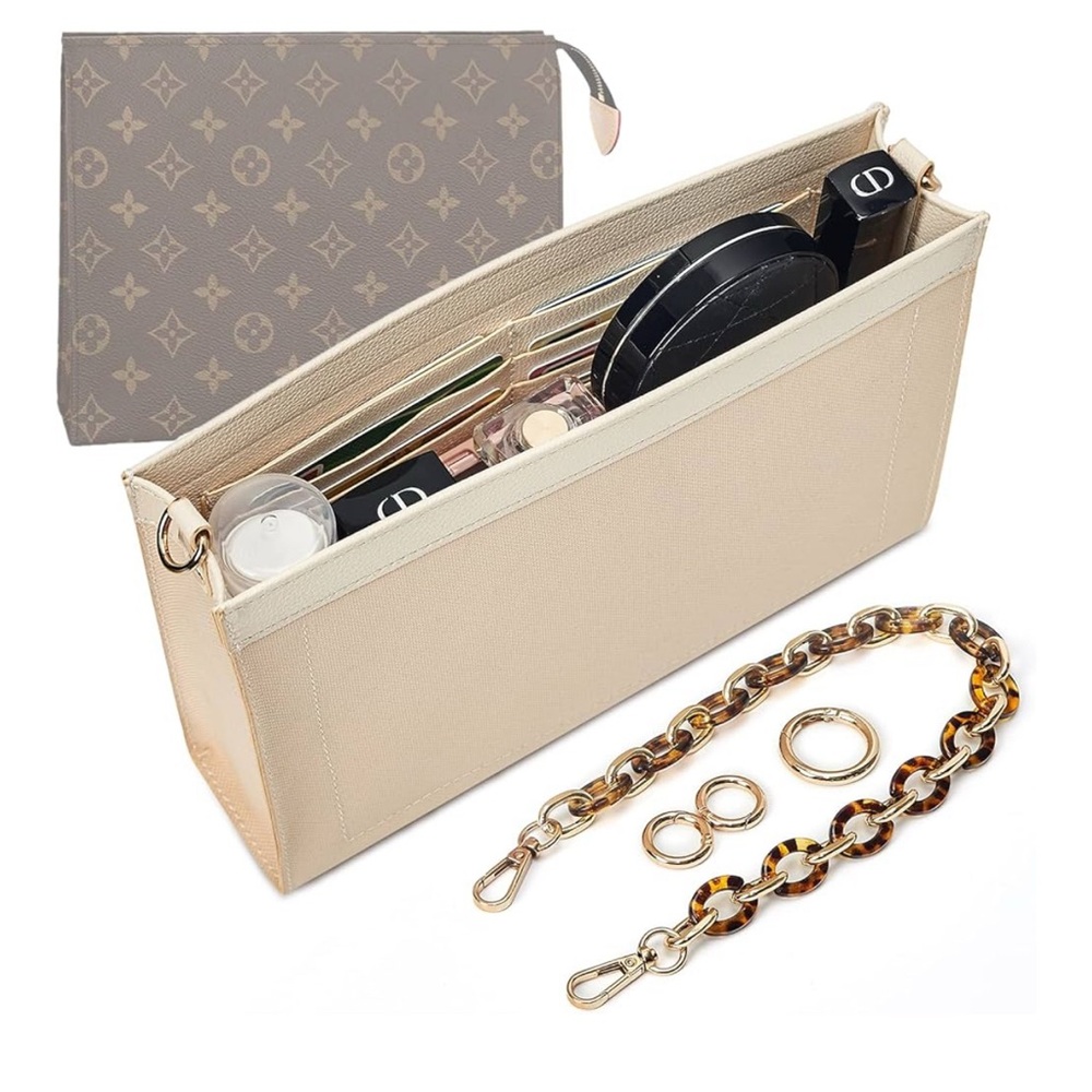 Purse Organizer 26 Toiletry Pouch Insert with Leopard Acrylic Chain Strap